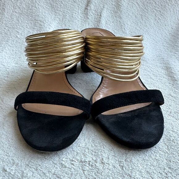Aquazzura Rendez vous Sandals Black suede Gold strap size 38.5‎ US 8 heels - Picture 14 of 15